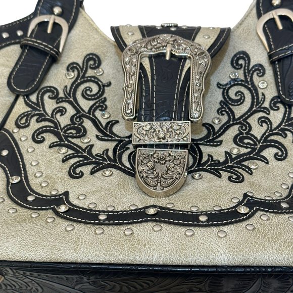 (8-210) Brand New w/Tag Beige Leather-Like Western Shoulder Handbag - Picture 4 of 12